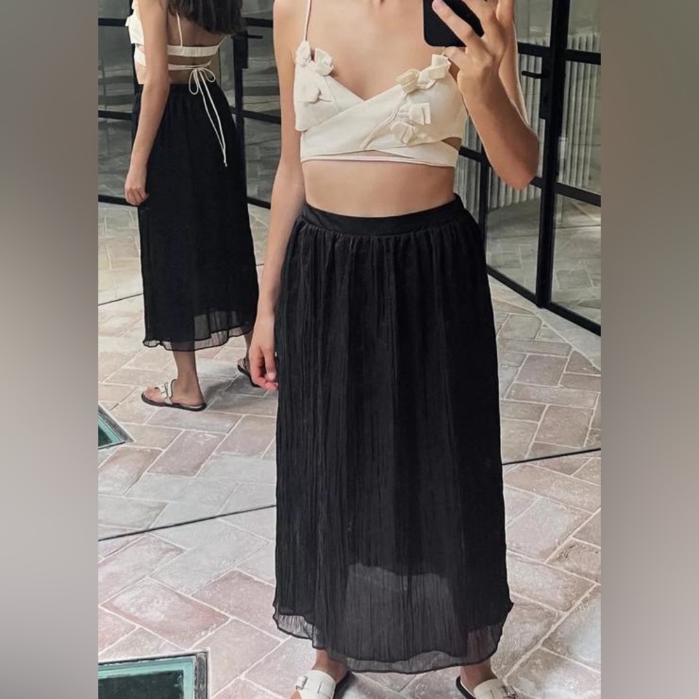 NWT Zara WRINKLED EFFECT MIDI SKIRT
